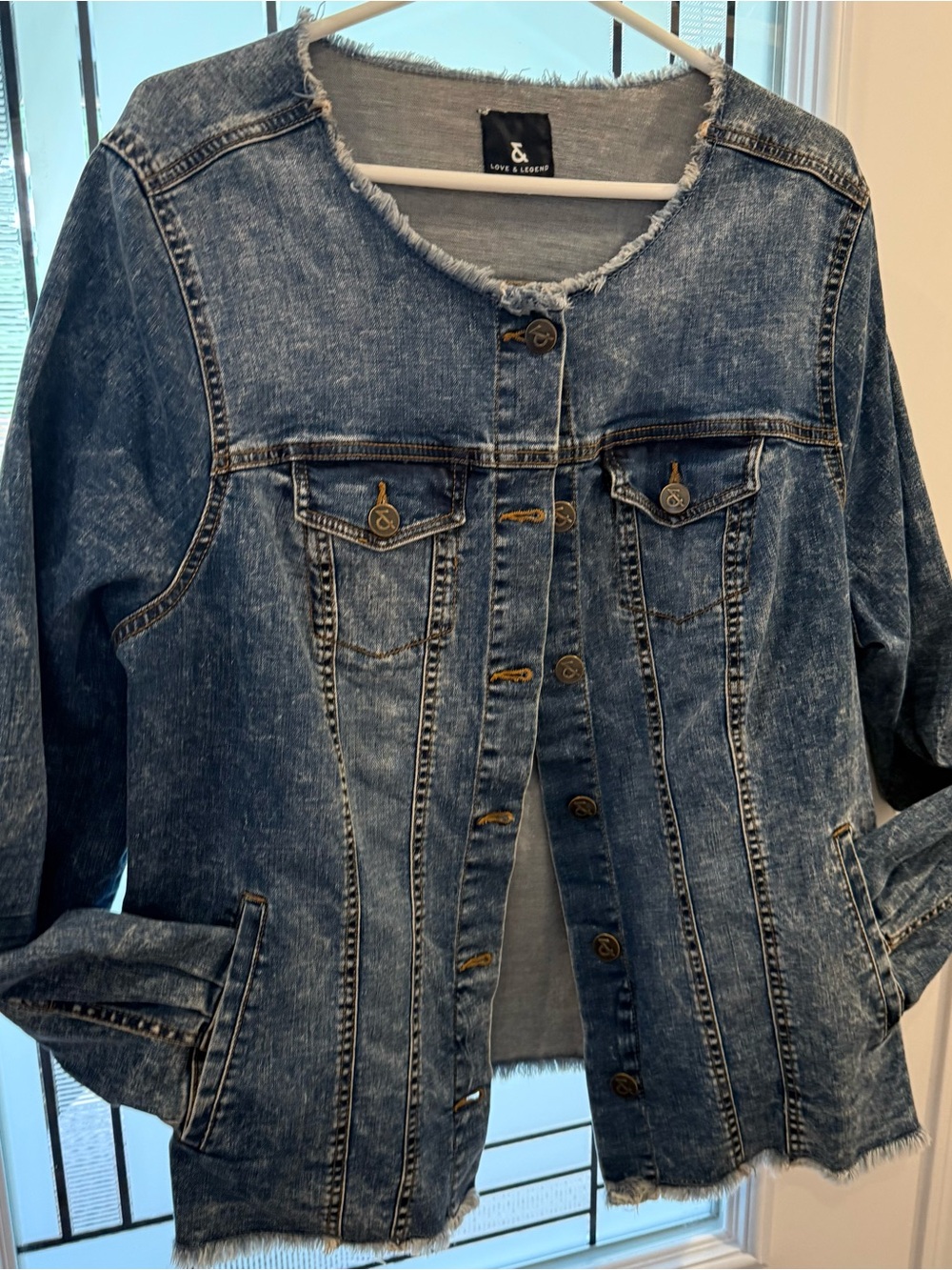 Love & Legend Raw frayed hem Denim Jacket -Blue